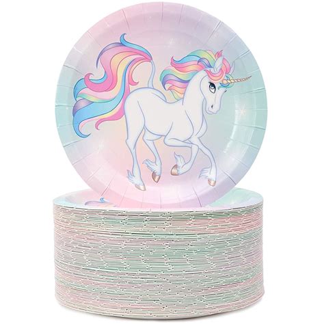 80 Packs Rainbow Unicorn Theme Party Disposable Paper Plates 7" for ...