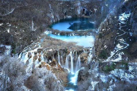 waterfalls of plitvice lake in winter, croatia photo | One Big Photo