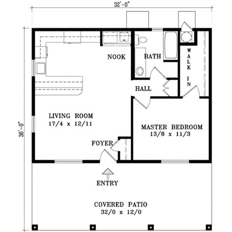 Cabin House Plan - 1 Beds 1 Baths 768 Sq/Ft Plan #1-127