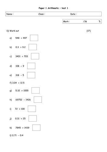 practice SATS paper year 6 arithmetic | Teaching Resources