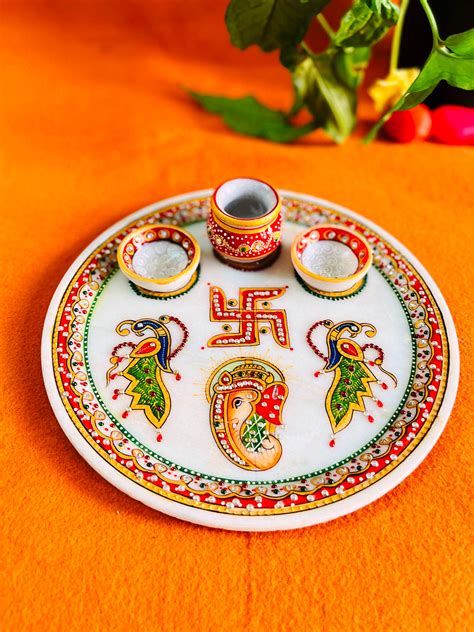 Colorful Marble Aarti Plate, Hand Painted With Kalash - Etsy