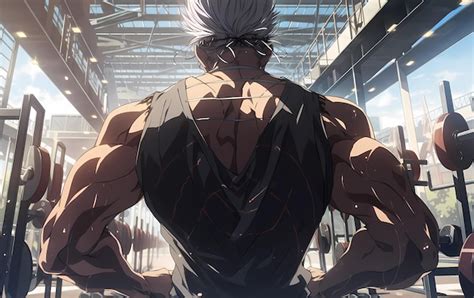 Premium Photo | Muscular back in the gym anime style