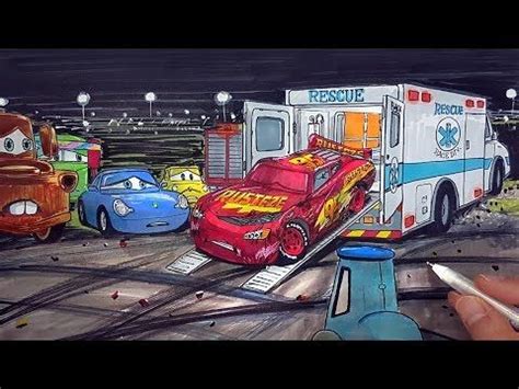 Draw LIGHTNING McQUEEN badly injured after crash CARS 3 ambulance rescue drawing for kids ...