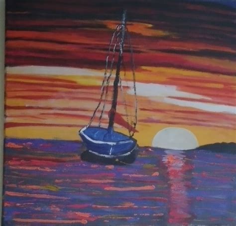 Sunset Boat Painting on PaintingValley.com