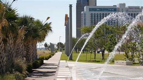 The fountains by American Bank Center are a cool retreat in Corpus Christi