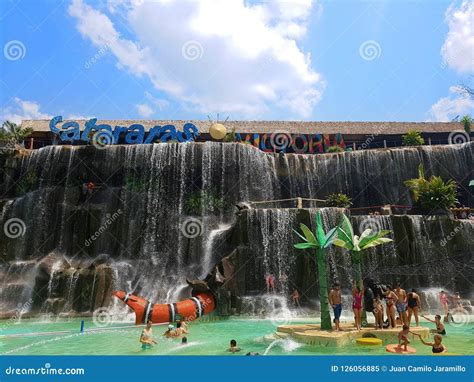 People Enjoying the Aquatic Park or Water Parkin the Hacienda Napoles ...