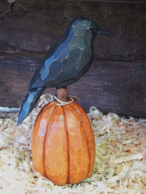 One Carved Crow on Carved Pumpkin - Etsy | Pumpkin carving, Wood sculpture, Carving