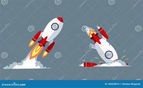 Cartoon Rocket Taking Off And Crash Vector Graphic Illustration ...