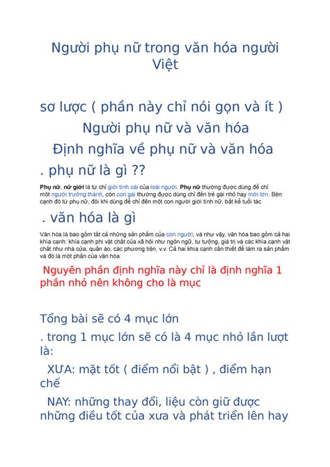 Người phụ nữ trong văn hóa người Việt - Người phụ nữ trong văn hóa người Việt sơ lược ( phần này ...