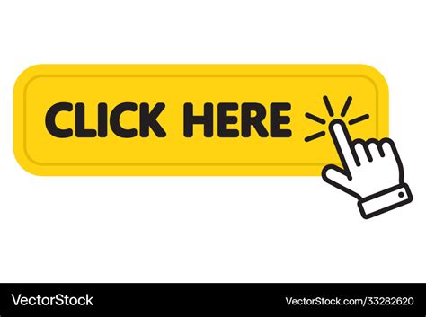 Click here yellow button with hand pointing icon Vector Image