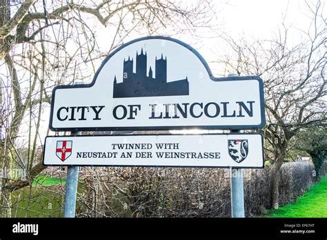 Lincoln City welcome entrance road sign Cathedral twinned with Lincolnshire UK England Stock ...