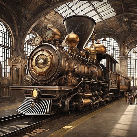 Steampunk Train, Downloadable Steampunk Steam Locomotive in Color, Computer Generated Nostalgic ...