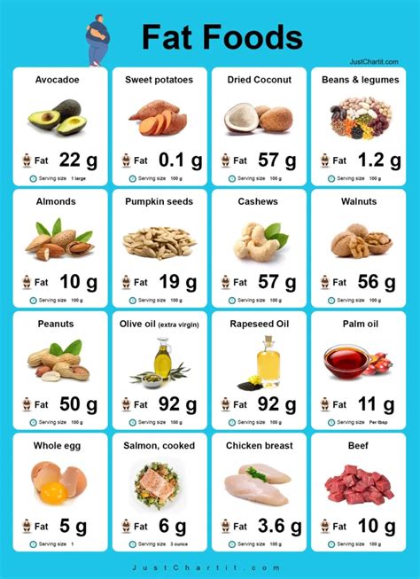 0, Low, High & Keto Fat Foods Chart per 100 g