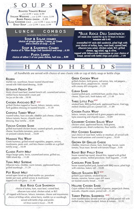 Blue Ridge Grill menu in Rochester, New York, USA