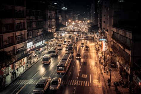 夜晚车水马龙的街道交通拥堵图片-包图网