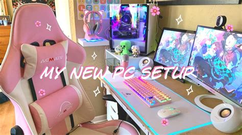 Aesthetic Pink And White Pc Setup - Bosque Wallpaper