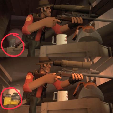 In TF2’s “Meet the Sniper” there’s a time-lapse scene of Sniper staking out and drinking coffee ...