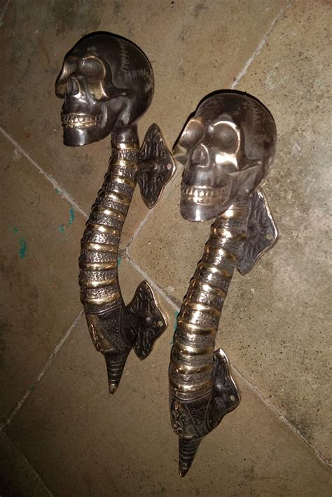 Pair Skull Door Handles - Bronze Brass Scary Home Door Wall Decoration Collectable Art ...