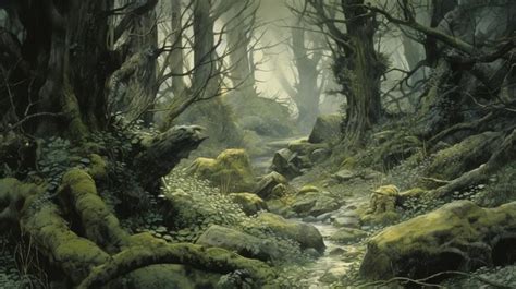 Premium Photo | Misty Gothic Forest Painting By Alan Lee