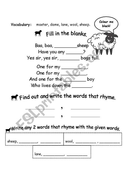 baa baa black sheep activity page - ESL worksheet by reemish