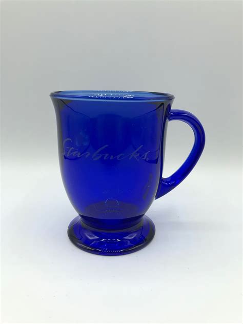 Starbucks Cobalt Blue Etched Glass Mug Coffee Cup Footed Large Pedestal Coffee Mug | Starbucks ...