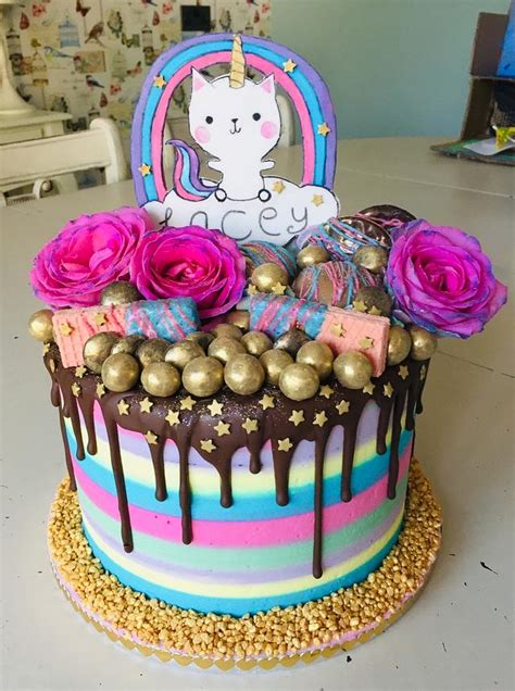 Unicorn cat cake with chocolate drip - Decorated Cake by - CakesDecor