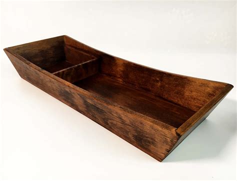 Vintage Long Rustic Wood Tray or Centerpiece - Wooden Rectangle Serving Sectioned Tray - Modern ...