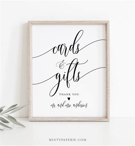 Cards and Gifts Sign, Printable Wedding Gift, Editable Template, Modern Calligraphy, Tabletop ...