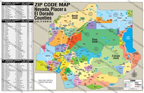 Nevada, El Dorado and Placer Counties Zip Code Map, California (Zip Co – Otto Maps