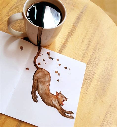 The coffee cat | Pintura com café, Arte com gatos, Gato aquarela