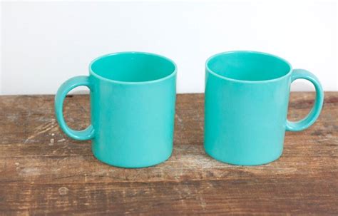 Vintage Melamine Coffee Mugs Melamine Mugs Teal Blue by Fleaosophy