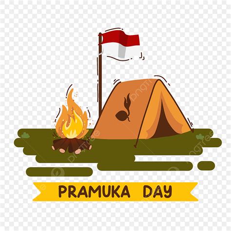 Tenda Kemah Hari Pramuka Yang Digambar Tangan Dengan Ilustrasi Api ...