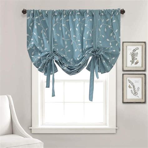 Amazon.com: Teal Floral Tie Up Window Curtains Shades Embroidered Balloon Valance Semi Blackout ...