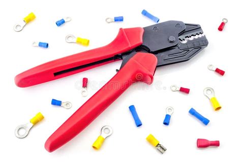 Crimping Tool and Electrical Connectors on White Background Stock Image ...