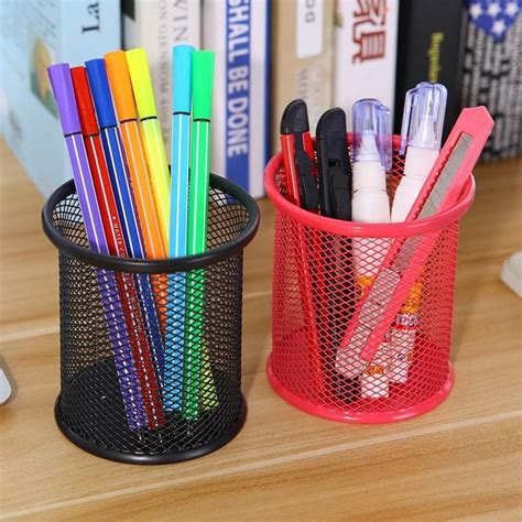 2020 Kids Writing Pencil Pen Holder Hollow Metal Office Desk Storage Container Round Square ...