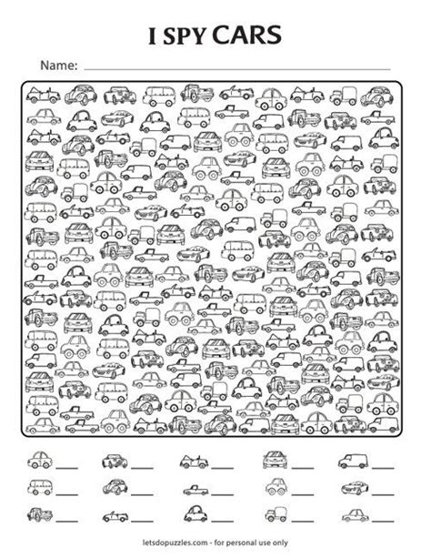 Free Printable I Spy Cars | Spy games for kids, I spy, Spy