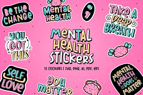 Mental health stickers | 11 Stickers | Healthcare Illustrations ...