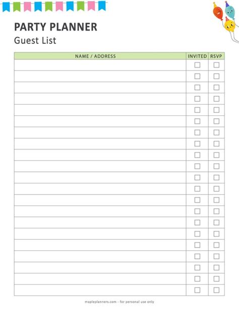 Event Guest List Template