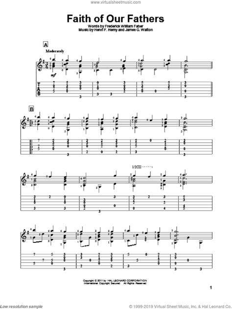 Faith Of Our Fathers sheet music for guitar solo (PDF)