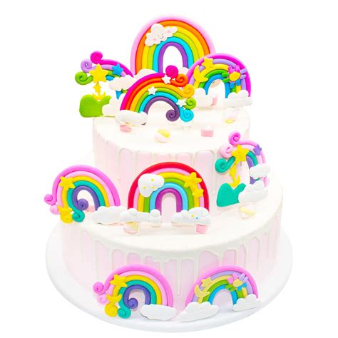 Buy 9 Pcs Rainbow Clouds Cake Topper Picks Soft Pottery Cupcake Toppers 3D Mix Rainbow Clouds ...