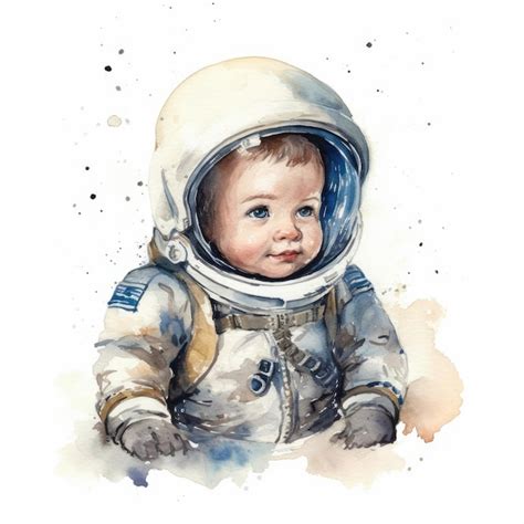 Premium AI Image | Adorable Baby Astronaut in Watercolor on White ...