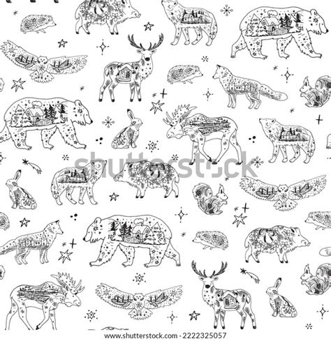 Forest Animals Christmas Winter Vector Seamless Stock Vector (Royalty ...