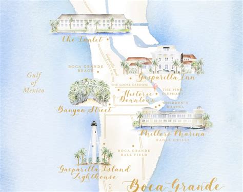 Map of Boca Grande Florida Watercolor Art Print Keepsake | Etsy