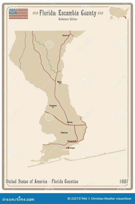 Map of Escambia County in Florida Stock Vector - Illustration of ...