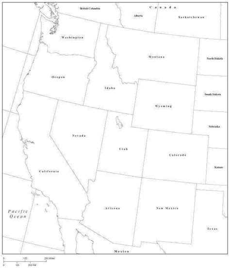 USA West Region Black & White Map with State Boundaries