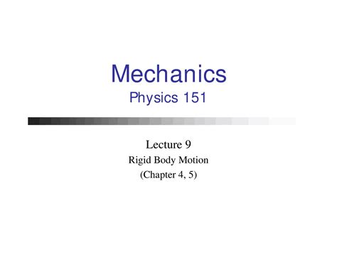 Mechanics Rigid Body Motion 2, Lecture Notes - Physics - Docsity