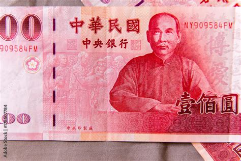 Taiwan 100 dollar bank note.New Taiwan Dollar bill.close up Stock Photo | Adobe Stock