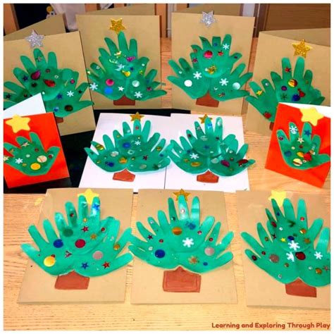 Learning and Exploring Through Play: Hand Print Christmas Tree Cards