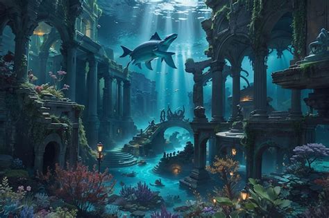 Premium AI Image | Underwater Atlantis Gala Ancient Ruins Mythical ...