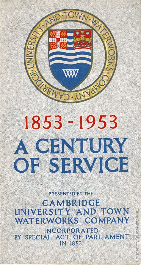 1853 - 1953 ; a Century of Service : Cambridge University and Town Waterworks Company : leaflet ...